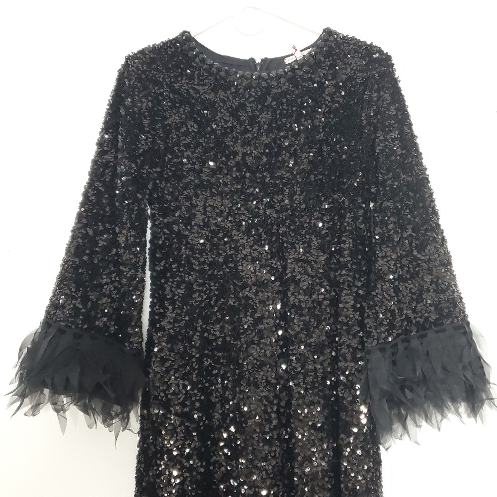 $898 Frances Valentine Regina Sequin Dress Size M Black Designer Wedding Glamour - Picture 3 of 16